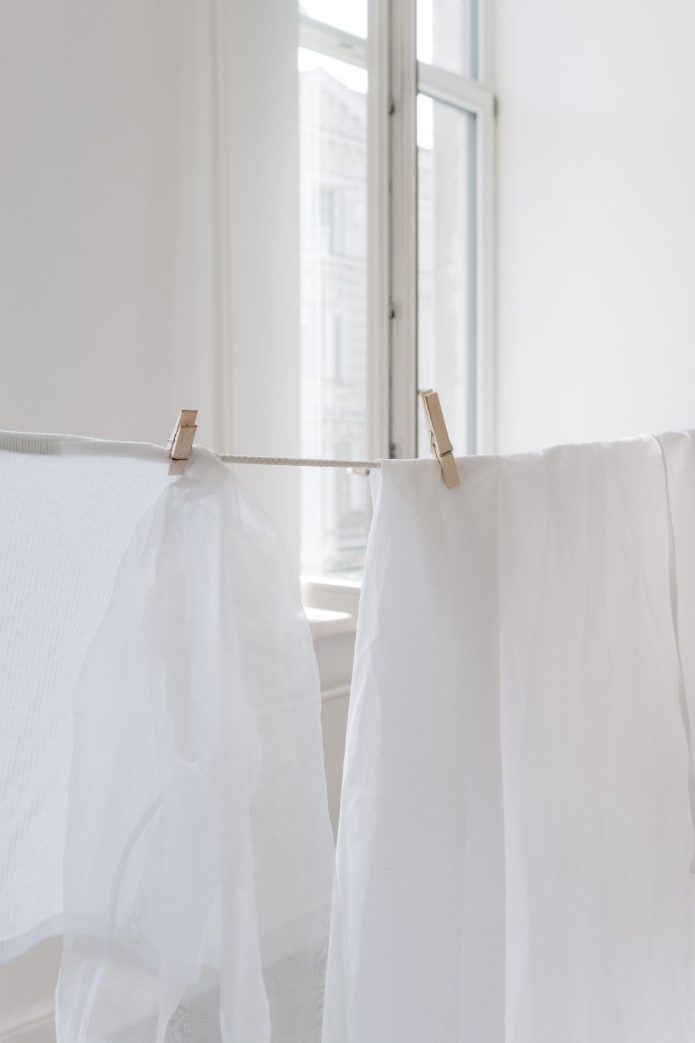 Clothes drying on indoor clothes line